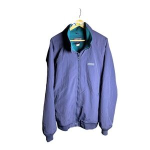 Lands End Mens XL Navy Teal Lined Full Zip Jacket Windbreaker Casual Outdoor